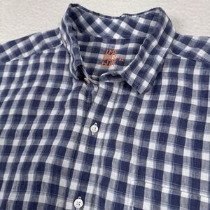 J. McLaughlin 100% Linen Shirt Men's XL Blue Plaid Button Front Long Sleeve